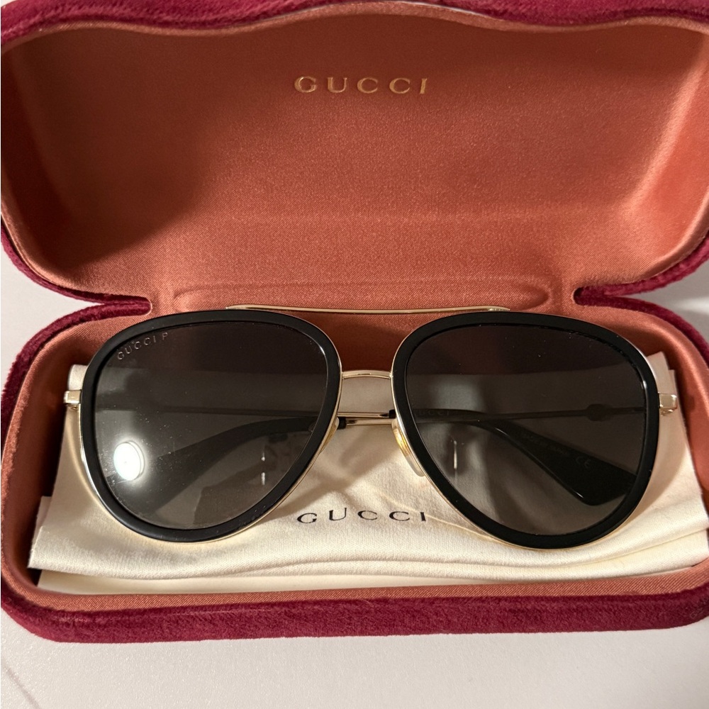 Gucci Black Lens Gold-Trim Women's Aviator Sunglasses